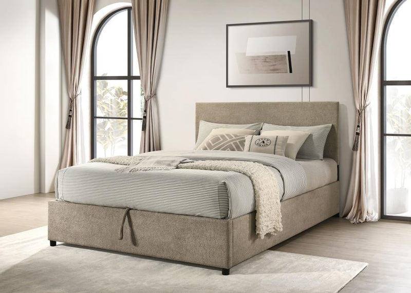 Reeves Upholstered Lift-Top Storage Platform Bed Tan