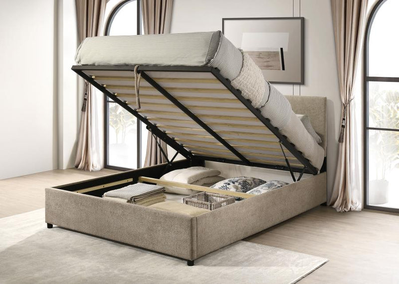 Reeves Upholstered Lift-Top Storage Platform Bed Tan