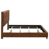 Farrell Eastern King Leatherette Upholstered Panel Bed Brown | Brown | 315923KE