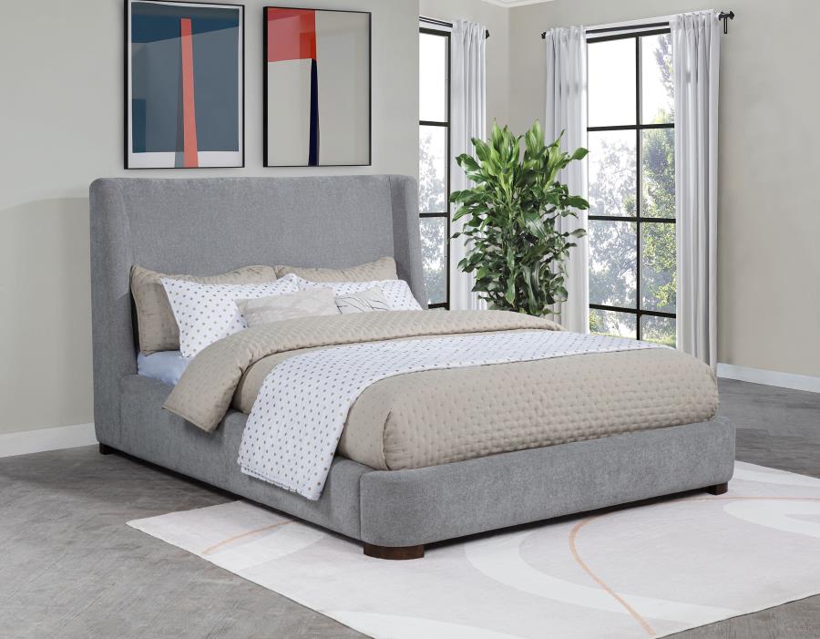 Rennes Upholstered Queen Wingback Platform Bed Grey | Queen | Grey | 315928Q