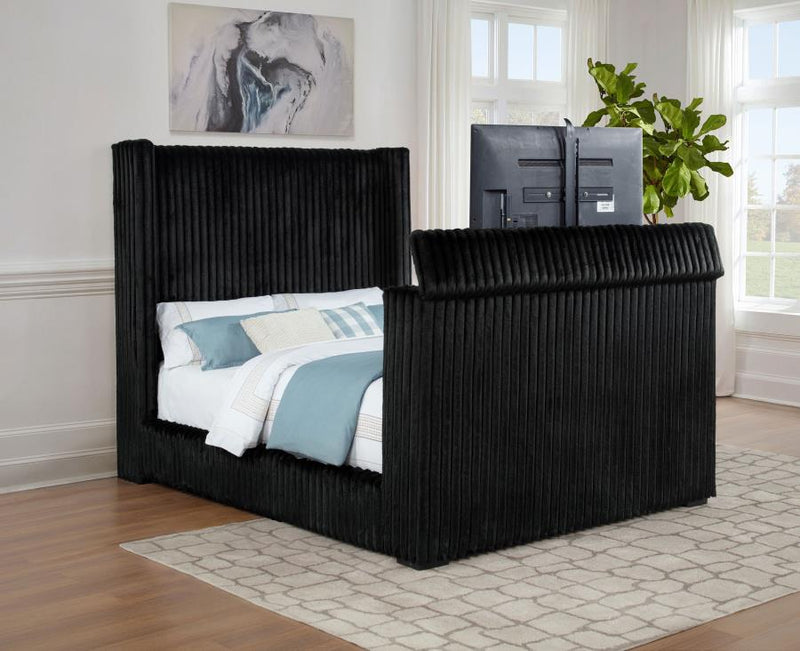 Centergrove Upholstered Wingback TV Bed Black