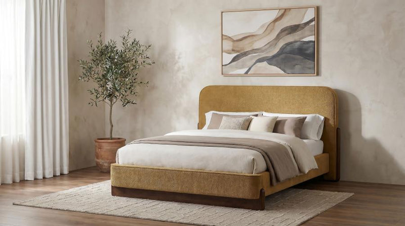 Baldacci Upholstered Platform Bed Curry and Walnut