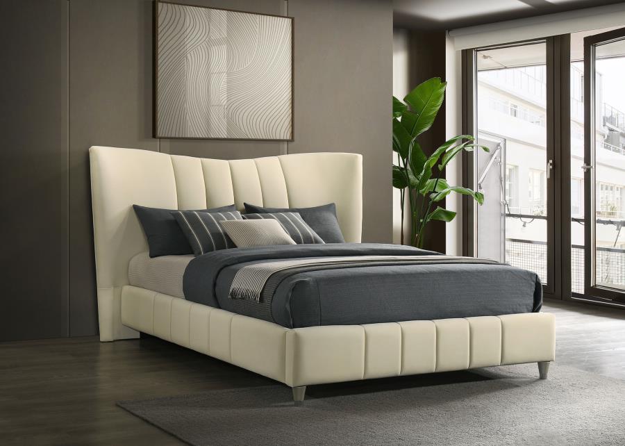 Evelyn Upholstered Queen Panel Platform Bed Ivory | Queen | Ivory | 315956Q