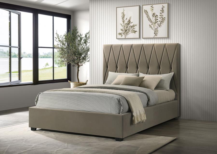 Delsea Upholstered Queen Panel Platform Bed Light Brown | Queen | Brown | Light Brown | 315975Q