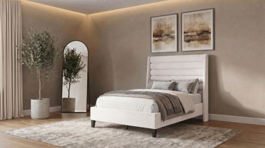 Leslie Upholstered Tufted Full Wingback Platform Bed Beige | Full | Beige | 315983F