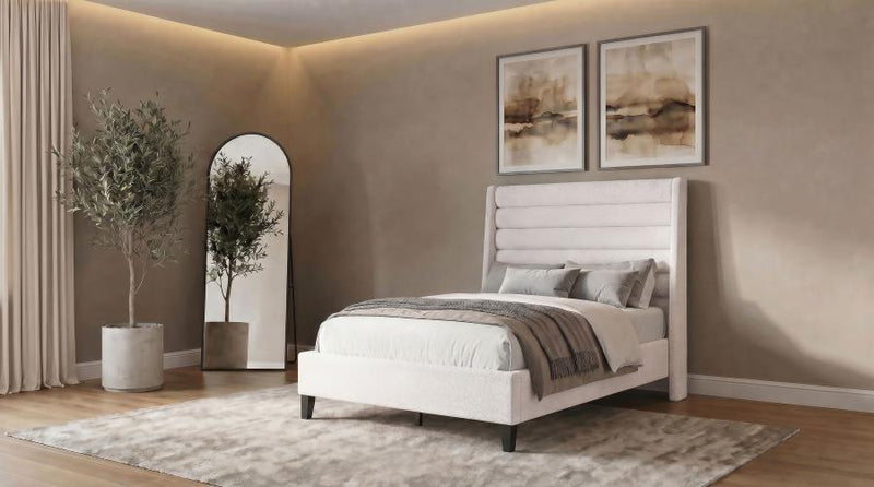 Leslie Upholstered Tufted Wingback Platform Bed Beige