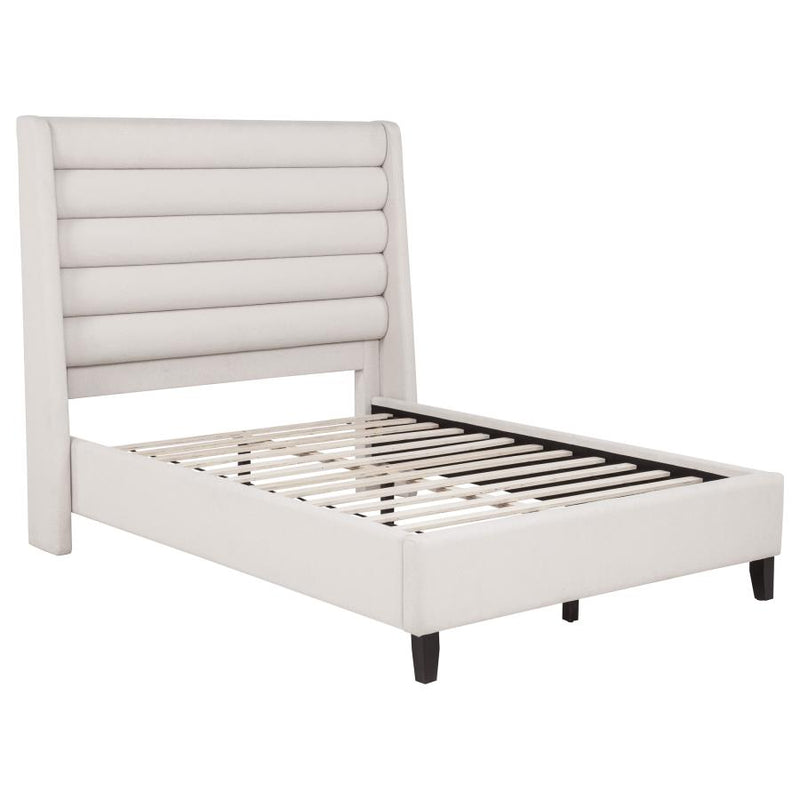 Leslie Upholstered Tufted Wingback Platform Bed Beige