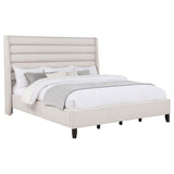 Leslie Upholstered Tufted Eastern King Wingback Platform Bed Beige | Beige | 315983KE