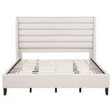 Leslie Upholstered Tufted Eastern King Wingback Platform Bed Beige | Beige | 315983KE