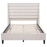Leslie Upholstered Tufted Queen Wingback Platform Bed Beige | Beige | 315983Q