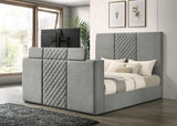 Tara 61-inch Upholstered Eastern King Panel TV Bed Grey | Grey | 315994KE