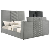 Tara 61-inch Upholstered Eastern King Panel TV Bed Grey | Grey | 315994KE