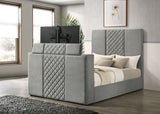 Tara 61-inch Upholstered Queen Panel TV Bed Grey | Queen | Grey | 315994Q