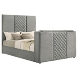 Tara 61-inch Upholstered Queen Panel TV Bed Grey | Queen | Grey | 315994Q