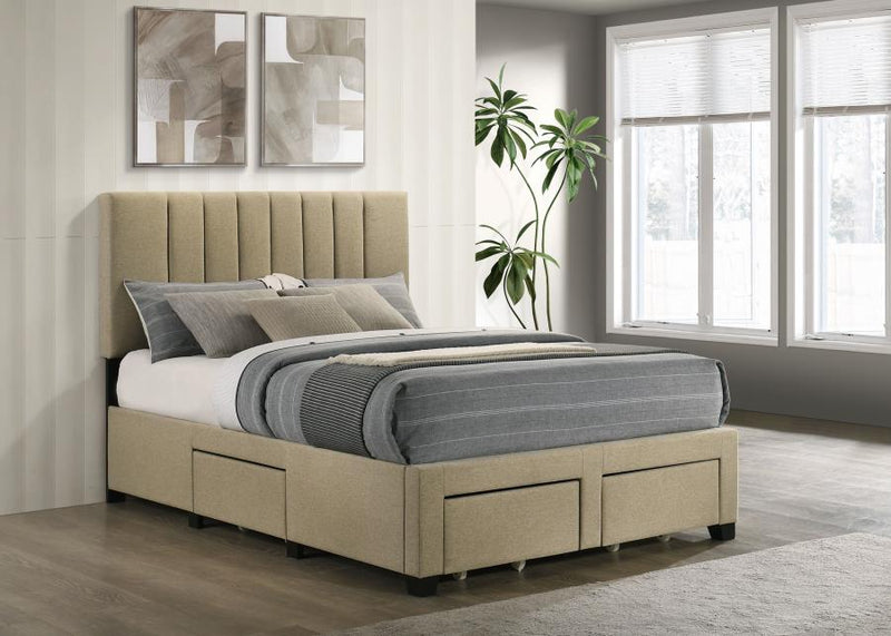 Wheatland 4-drawer Upholstered Storage Bed Light Brown