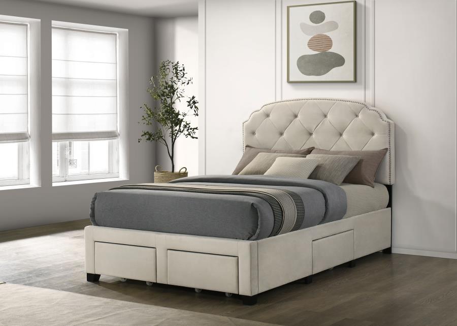 Marianna 4-drawer Upholstered Full Storage Bed Cream | Full | Ivory | Cream | 316011F