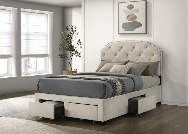 Marianna 4-drawer Upholstered Storage Bed Cream