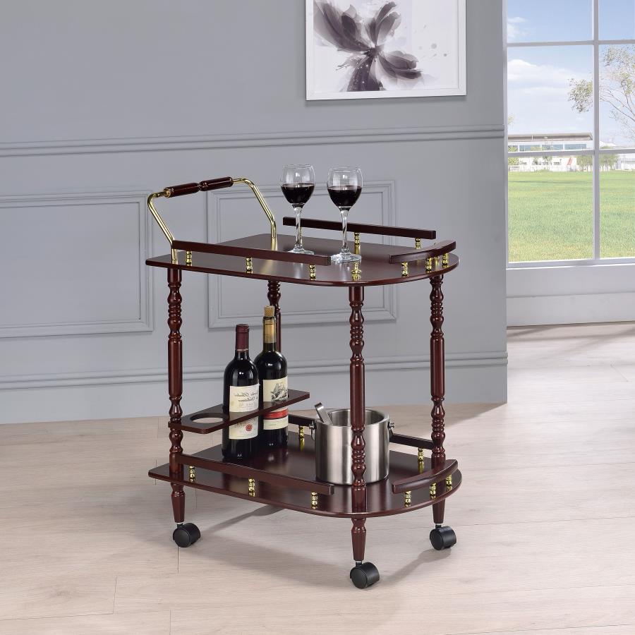 Palmer 2-tier Rectangular Wood Bar Cart Merlot | Brown | Merlot | 3512