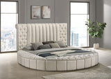 Sonya Upholstered Eastern King Round Storage Bed Ivory | Ivory | 360111KE