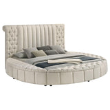 Sonya Upholstered Eastern King Round Storage Bed Ivory | Ivory | 360111KE