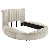 Sonya Upholstered Queen Round Storage Bed Ivory | Queen | Ivory | 360111Q