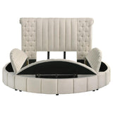 Sonya Upholstered Queen Round Storage Bed Ivory | Queen | Ivory | 360111Q
