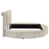 Sonya Upholstered Queen Round Storage Bed Ivory | Queen | Ivory | 360111Q