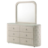 Sonya 6-drawer Upholstered Bedroom Dresser with Mirror Ivory | White | Ivory | 360113M