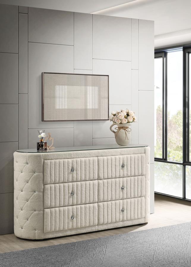 Sonya 6-drawer Upholstered Bedroom Dresser Ivory | King | Ivory | 360113
