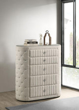 Sonya 5-drawer Upholstered Bedroom Chest of Drawers Ivory | White | Ivory | 360115