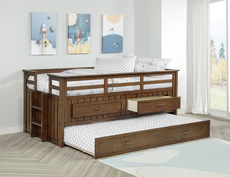 Carlsbad Wood Twin Captains Bed With Trundle Medium Brown | Twin | Brown | Medium Brown | 400716T