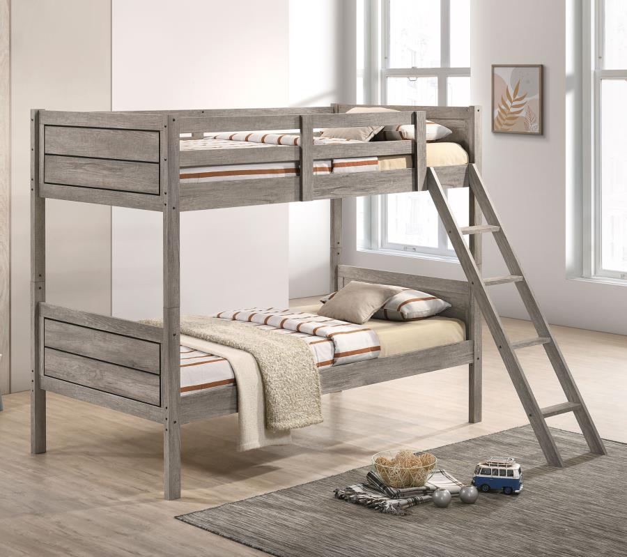 Ryder Wood Twin Over Twin Bunk Bed Weathered Taupe | King | Grey | Weathered Taupe | 400818
