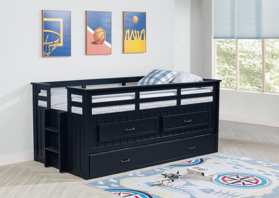 Carlsbad Wood Twin Captains Bed With Trundle Navy Blue | Twin | Blue | Navy Blue | 401980T