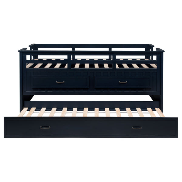 Lancaster Wood Twin Captains Bed With Trundle Navy Blue
