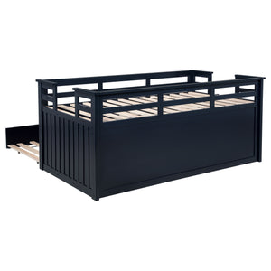 Lancaster Wood Twin Captains Bed With Trundle Navy Blue