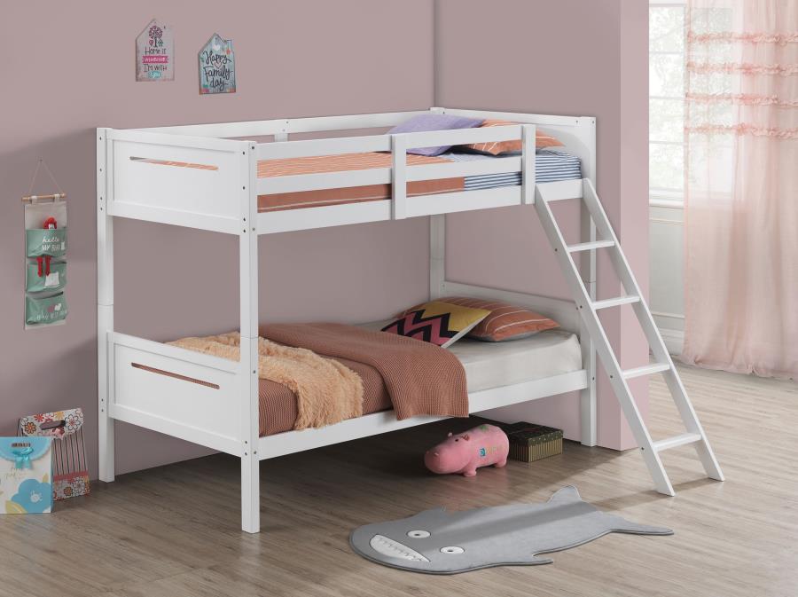Littleton Wood Twin Over Twin Bunk Bed White | Twin | White | 405051WHT