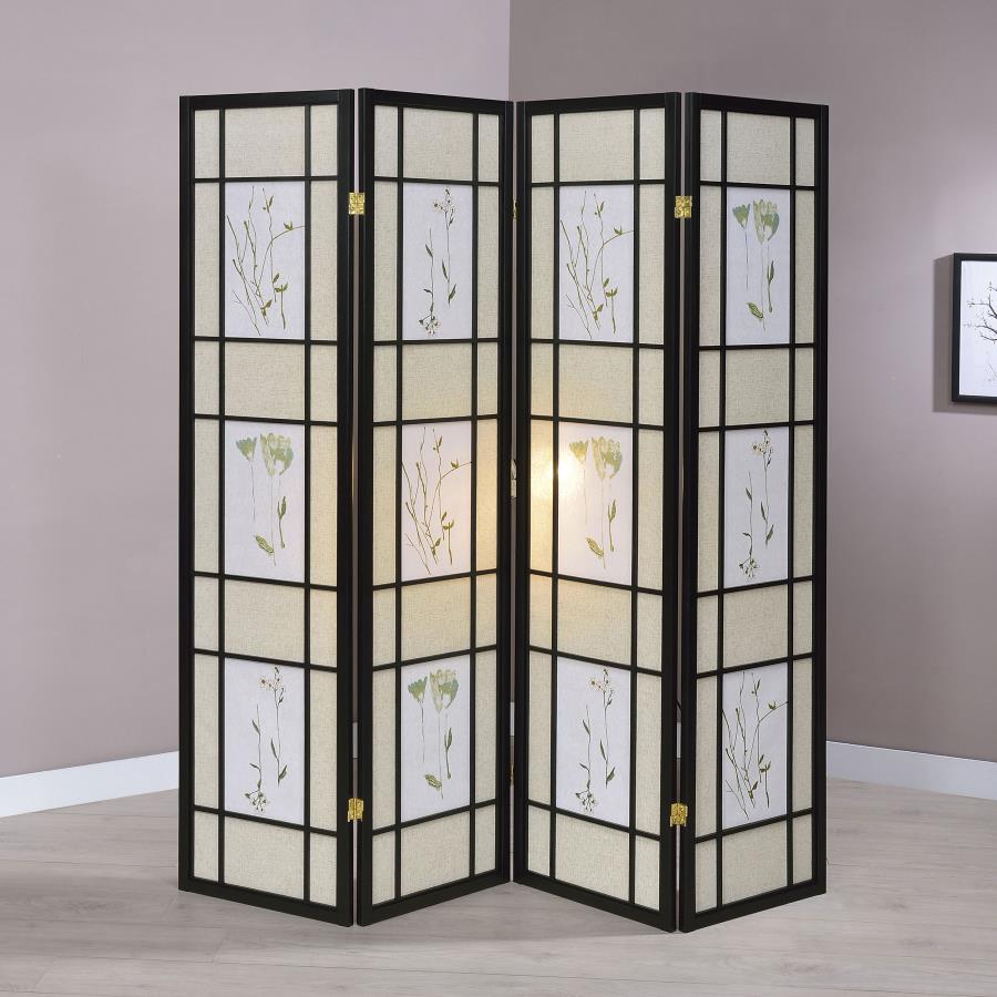 Catabella 4-Panel Room Divider Folding Shoji Screen Floral | Multi | Black | 4407