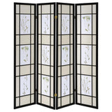 Catabella 4-Panel Room Divider Folding Shoji Screen Floral | Multi | Black | 4407