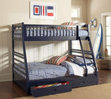 Ashton 2-drawer Wood Twin Over Full Bunk Bed Navy Blue | Full | Blue | Navy Blue | 460181