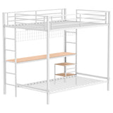 Bettoni Metal Full Over Twin Workstation Bunk Bed Matte White | Full | White | Matte White | 460209WHT