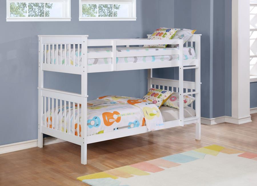 Chapman Wood Twin Over Twin Bunk Bed with Mattress White | Twin | White | 460244N-SM