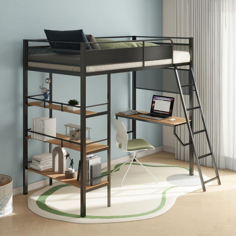 Campus 3-shelf Metal Workstation Loft Bed Matte Black