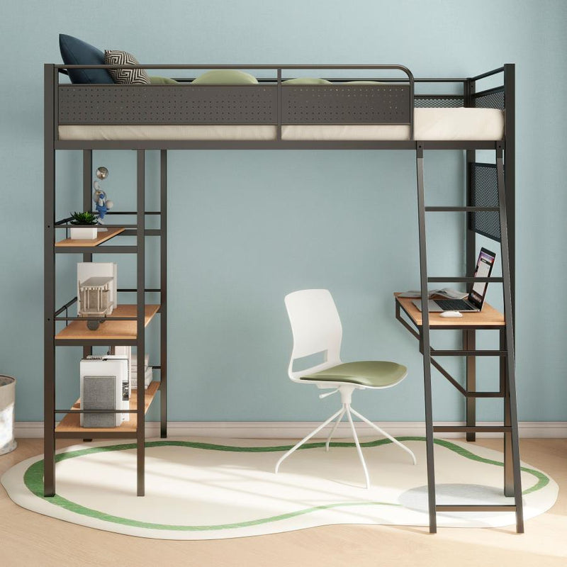 Campus 3-shelf Metal Workstation Loft Bed Matte Black