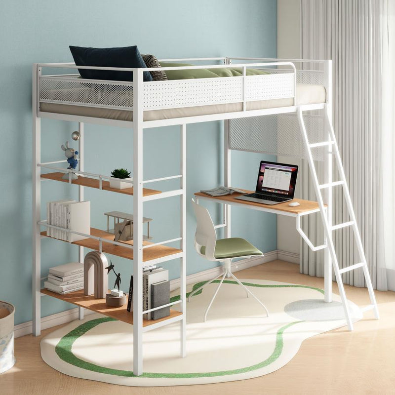 Campus 3-shelf Metal Workstation Loft Bed Matte Black