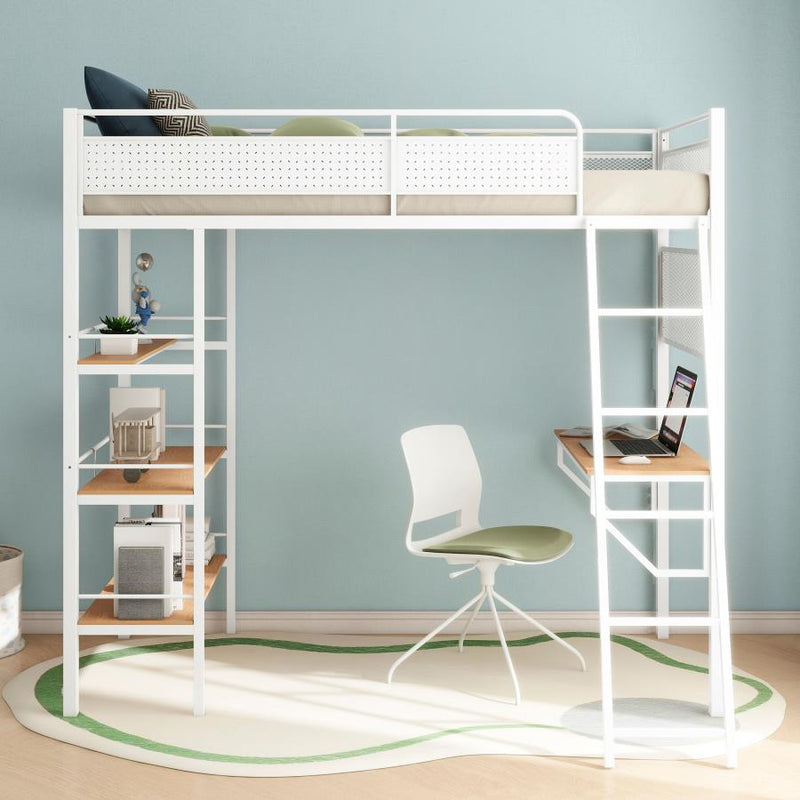 Campus 3-shelf Metal Workstation Loft Bed Matte Black