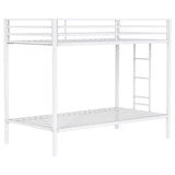 Alevera Metal Twin Over Twin Bunk Bed with Ladder White | Twin | White | Matte White | 460361WHT