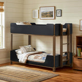 Morris Twin Over Twin Wood Bunk Bed Black and Walnut | Full | Brown | Walnut / Black | 460369