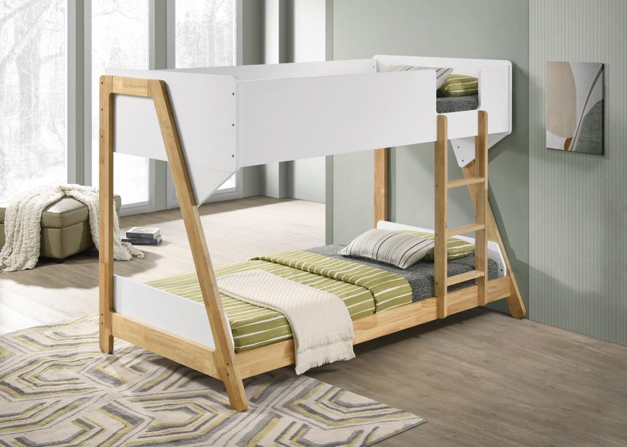 Wyatt Wood Twin Over Twin Bunk Bed White and Natural | Twin | White | White / Natural | 460510