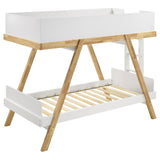 Frankie Wood Twin Over Twin Bunk Bed White and Natural | 460570T