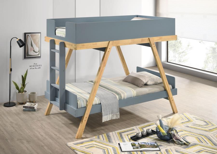 Frankie Twin Over Twin Bunk Bed with 7-inch Mattresses Blue | Twin | Blue | Van Courtland Blue | 460572T-SM